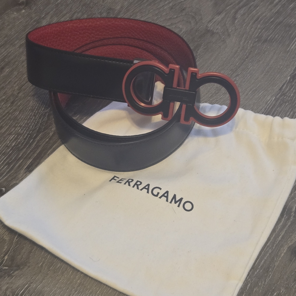 Salvatore Ferragamo Reversible Adjustable Black & Red Gancini Belt